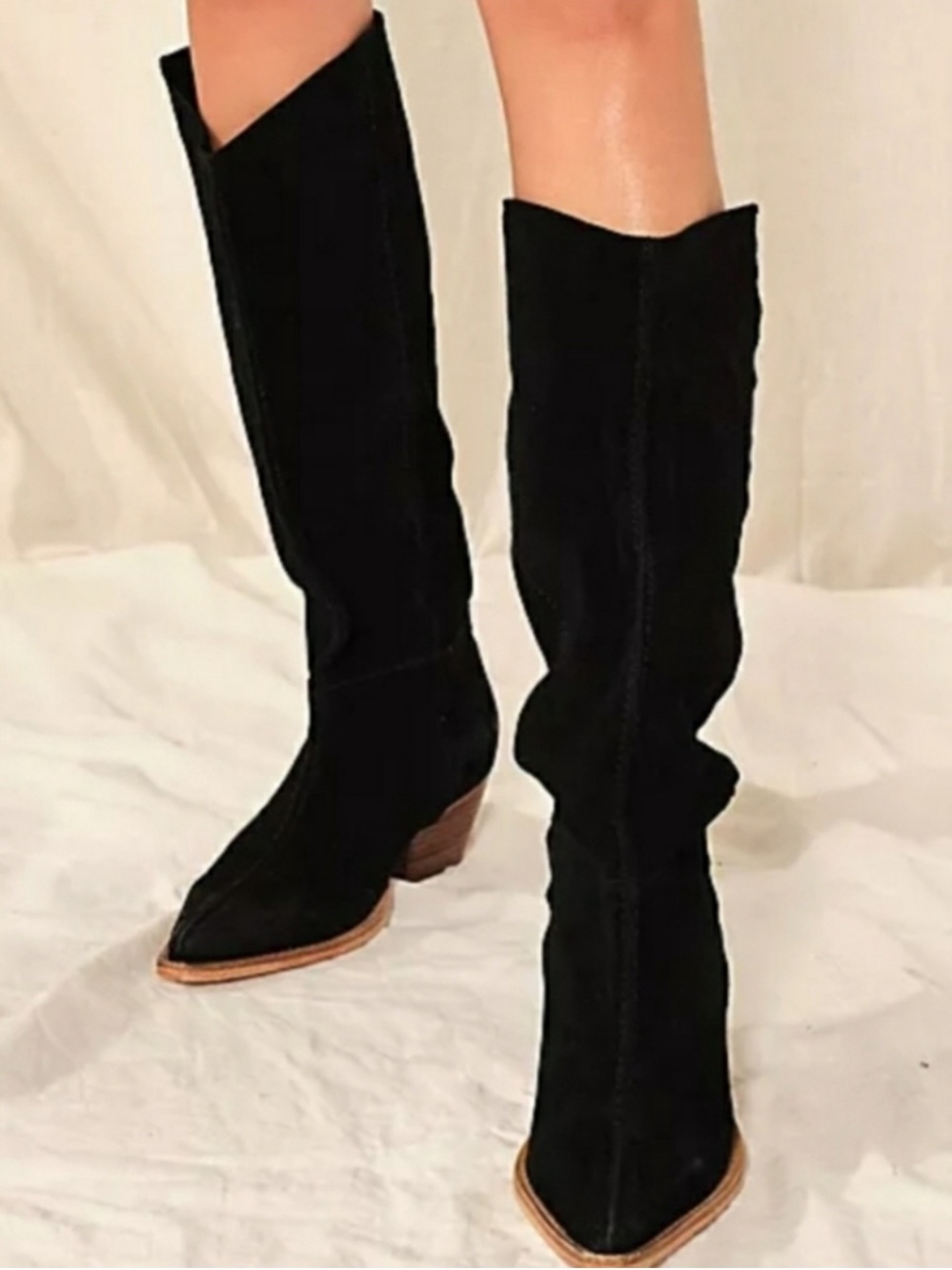 Free People Sway Low Slouch Boots Suede Size 38 / 7.5 Black Boho Festival